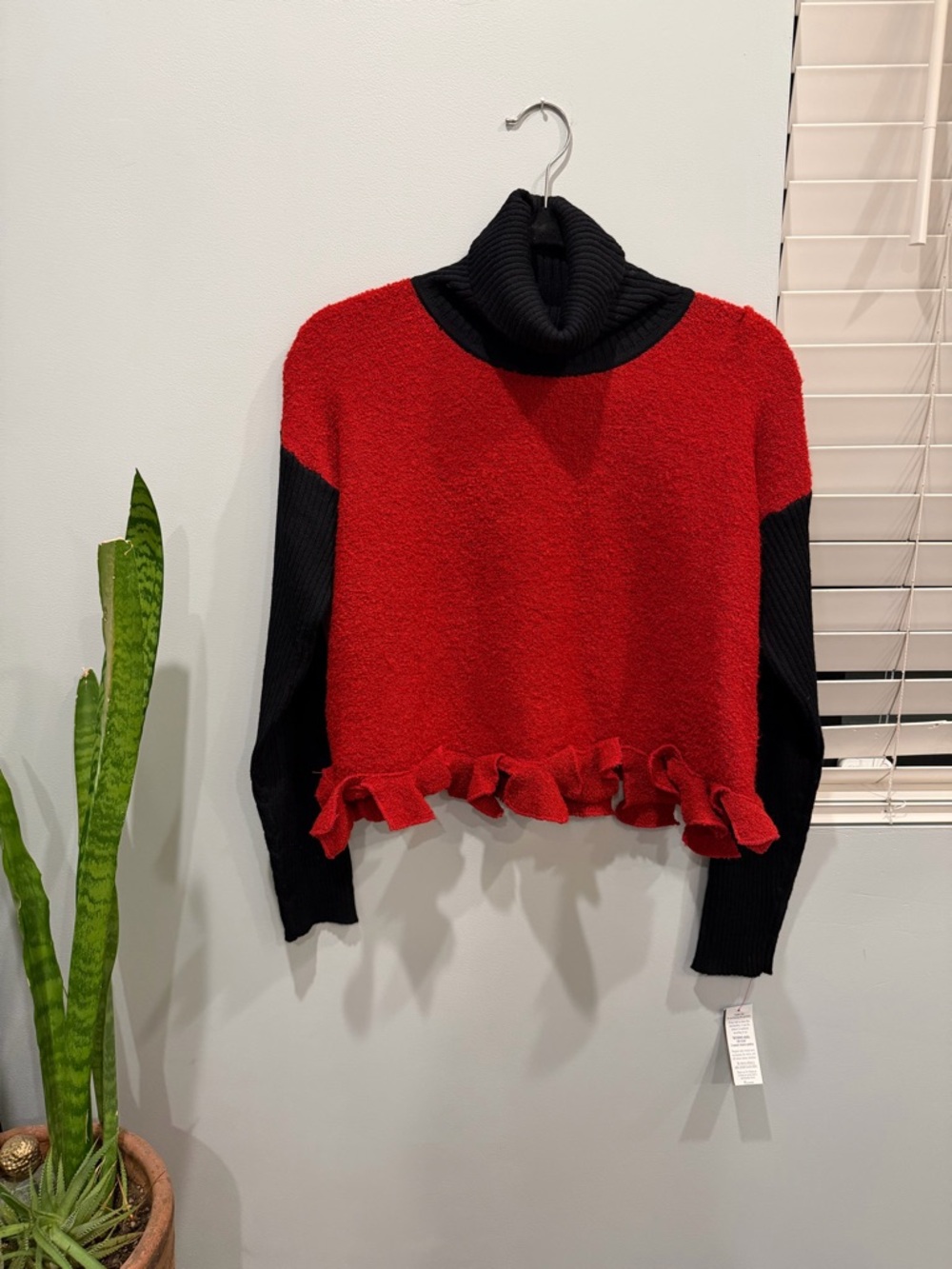 Animale Red Sweater with Black Turtleneck & Sleeves